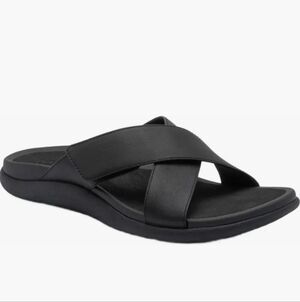 ABEO Laguna Slide Black Leather Women's Sandals Velcro Adj. Strap NIB Sz 8
